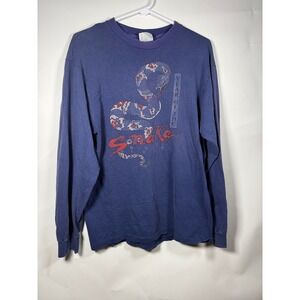 Vintage Hanes Mens Year of the Snake Graphic Long Sleeve T Shirt Navy Blue Large